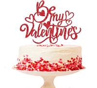 Xsstarmi 1 Pack Be My Valentine's Cake Topper Glitter Love Heart Cake Pick for Valentine's Day Theme Wedding Engagement Party Cake Decorations Supplies Red