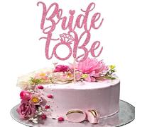 Xsstarmi 1 Pack Bride to Be Wedding Cake Topper Glitter Diamond Ring Cake Pick for Bridal Shower Wedding Engagement Hen Party Cake Decorations Supplies Pink