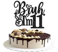 Xsstarmi 1 Pack Bruh I'm 11 Cake Topper Black Star Glitter Oh Yeah It's My 11 Birthday Cake Pick Dude Bro I'm 11 Fabulous Cake Decorations for Cheers to 11 Years Happy 11th Birthday Party Supplies
