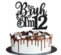 Xsstarmi 1 Pack Bruh I'm 12 Cake Topper Black Star Glitter Oh Yeah It's My 12 Birthday Cake Pick Dude Bro I'm 12 Fabulous Cake Decorations for Cheers to 12 Years Happy 12th Birthday Party Supplies