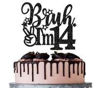 Xsstarmi 1 Pack Bruh I'm 14 Cake Topper Black Star Glitter Oh Yeah It's My 14 Birthday Cake Pick Dude Bro I'm 14 Fabulous Cake Decorations for Cheers to 14 Years Happy 14th Birthday Party Supplies