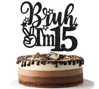 Xsstarmi 1 Pack Bruh I'm 15 Cake Topper Black Star Glitter Oh Yeah It's My 15 Birthday Cake Pick Dude Bro I'm 15 Fabulous Cake Decorations for Cheers to 15 Years Happy 15th Birthday Party Supplies