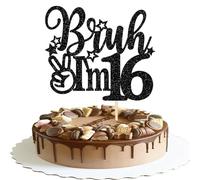 Xsstarmi 1 Pack Bruh I'm 16 Cake Topper Black Star Glitter Oh Yeah It's My 16 Birthday Cake Pick Dude Bro I'm 16 Fabulous Cake Decorations for Cheers to 16 Years Happy 16th Birthday Party Supplies