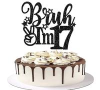 Xsstarmi 1 Pack Bruh I'm 17 Cake Topper Black Star Glitter Oh Yeah It's My 17 Birthday Cake Pick Dude Bro I'm 17 Fabulous Cake Decorations for Cheers to 17 Years Happy 17th Birthday Party Supplies