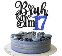 Xsstarmi 1 Pack Bruh I'm 17 Cake Topper Star Glitter Oh Yeah It's My 17 Birthday Cake Pick Dude Bro I'm 17 Fabulous Cake Decorations for Cheers to 17 Years Happy 17th Birthday Party Cake Decoration