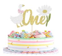 Xsstarmi 1 Pack Cake Decoration Gold Geese One Cake Topper Goose Theme Wild One Cake Decoration 1st Birthday Cake Decoration for Children Summer Baby Shower Goose Theme 1 Birthday Party Cake