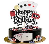 Xsstarmi 1 Pack Casino Poker Theme Happy Birthday Cake Topper Glitter Poker Game Chips Player Las Vegas Casino Cake Pick for Las Vegas Casino Night Poker Theme Birthday Party Cake Decorations Supplies