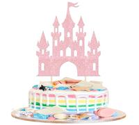 Xsstarmi 1 Pack Castle Theme Cake Topper Glitter Queen Princess Castle Cake Pick Queen Princess Birthday Cake Decorations for Baby Shower Wedding Birthday Party Supplies Light Pink