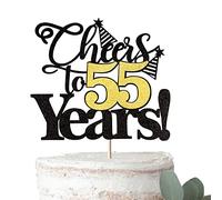 Xsstarmi 1 Pack Cheers to 55 Years Cake Topper Glitter Fifty Five Years Cake Pick 55 Fabulous Cake Decorations for Happy 55th Birthday Wedding Anniversary Party Supplies Black