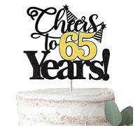 Xsstarmi 1 Pack Cheers to 65 Years Cake Topper Glitter Sixty Five Years Old 65th Birthday Cake Pick 65 Fabulous Cake Decorations for Happy 65th Birthday Wedding Anniversary Party Black