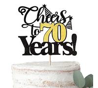 Xsstarmi 1 Pack Cheers to 70 Years Cake Topper Glitter Seventy Years 70th Birthday Cake Pick 70 Fabulous Cake Decorations for Happy 70th Birthday Wedding Anniversary Party Supplies Black