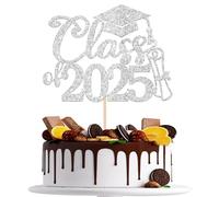 Xsstarmi 1 Pack Class of 2025 Graduation Cake Topper Glitter Congrats Grad Cap Cake Pick for 2025 Graduation Theme High School Graduate Party Cake Decorations Silver