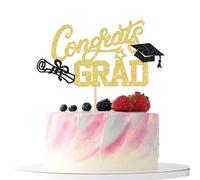 Xsstarmi 1 Pack Congrats Grad Cake Topper Glitter Grad Cap Cake Pick Diploma Done Congrats Class of Cake Decorations for Lawyer Doctor High School College Graduation Theme Party Supplies Gold