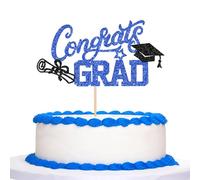 Xsstarmi 1 Pack Congrats Grad Cake Topper Glitter Grad Cap Congrats Class of Cake Pick for Diploma Done Lawyer Doctor High School College Graduation Theme Party Cake Decorations Supplies Blue