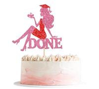 Xsstarmi 1 Pack Congrats Grad Cake Topper Red Glitter Girls Diploma Done Cake Pick Class of 2025 Graduation Cake Decorations for Prom 2025 School Girls Graduation Party Cake Decorations Supplies