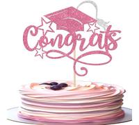 Xsstarmi 1 Pack Congrats Grad Cake Topper Star Glitter Pink Graduation Cap Diploma Done Cake Pick for Class of Graduation Party Cake Decorations Supplies