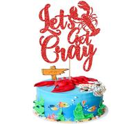 Xsstarmi 1 Pack Crawfish Cake Topper Red Glitter Let's Get Cray Cake Pick Crawfish Party Cake Decoration for Lobster Theme Carnival Baby Shower Birthday Single Divorce Party Cake Decorations