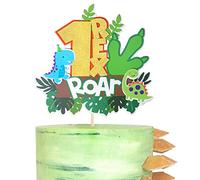 Xsstarmi 1 Pack Dinosaur 1st Birthday Cake Topper Claw Leaves Roar Number 1 One Rex First Birthday Cake Pick Decorations for Dino Theme Baby Shower Kids 1st Birthday Party Supplies Gold