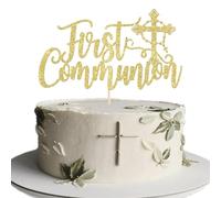 Xsstarmi 1 Pack First Communion Cake Topper Gold Cross Glitter God Bless Cake Pick for Christian Baptism Baby Shower Bithday Party Cake Decorations Supplies