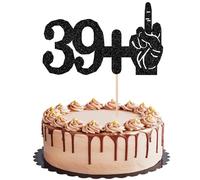 Xsstarmi 1 Pack Funny 40th Birthday Cake Topper Black Glitter Cheers to 40 Fabulous 39+1 Cake Pick for Happy 40th Birthday Party Cake Decorations Supplies