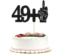 Xsstarmi 1 Pack Funny 50th Birthday Cake Topper Black Glitter Cheers to 50 Fabulous 49+1 Cake Pick for Happy 50th Birthday Party Cake Decorations Supplies