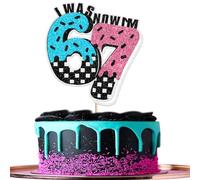 Xsstarmi 1 Pack Funny 6 7 Birthday Cake Topper Glitter I Was 6 Now I'm 7 Whatever 67 Bday Cake Pick for Gen Alpha Slang Birthday Party Cake Decorations Supplies