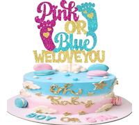 Xsstarmi 1 Pack Gender Reveal theme Cake Topper Glitter Pink or Blue We Love You Boy Or Girl Cake Pick Decoration for Gender Reveal theme Baby Shower Birthday Party Cake Decorations