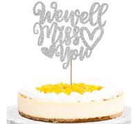 Xsstarmi 1 Pack Glitter We Will Miss You Cake Topper Going Away Cake Topper Farewell Cake Toothpick for Job Change Retirement Graduation Party Cake Decorations Silver