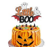 Xsstarmi 1 Pack Halloween Little Boo Cake Topper Happy Boo Day Ghost Cake Pick Spooky Bat Ghost Halloween Cake Decoration for Little Boo Theme Baby Shower Birthday Party Decorations Supplies Orange