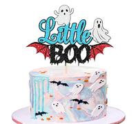 Xsstarmi 1 Pack Halloween Little Boo Cake Topper Happy Boo Day Ghost Cake Pick Spooky Bat Ghost Halloween Cake Decoration for Little Boo Theme Baby Shower Birthday Party Decorations Supplies Blue