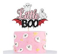 Xsstarmi 1 Pack Halloween Little Boo Cake Topper Happy Boo Day Ghost Cake Pick Spooky Bat Ghost Halloween Cake Decoration for Little Boo Theme Baby Shower Birthday Party Decorations Supplies Pink