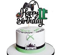 Xsstarmi 1 Pack Happy 11th Birthday Cake Topper Glitter Gaming Game On Controllers Cake Pick Video Game Cake Decorations for Happy 11th Birthday Party Supplies Black