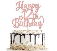 Xsstarmi 1 Pack Happy 12th Birthday Cake Topper Star Glitter Cheers to 80 Years Fabulous Cake Pick for Number 12 Theme Celebrating Party Cake Decorations Supplies Rose Gold