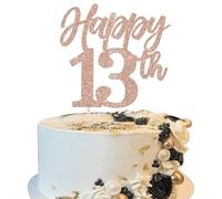 Xsstarmi 1 Pack Happy 13th Birthday Cake Topper Glitter Rose Gold Sweet 13 Fabulous Birthday Cake Pick Decoration for Cheers to 13 Happy 13th Birthday Anniversary Party Cake Decorations
