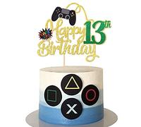 Xsstarmi 1 Pack Happy 13th Birthday Cake Topper Gold Glitter Video Game Cake Pick GamePad Cake Decorations for Game Theme Party Kids 13th Birthday Anniversary Party Decorations Supplies