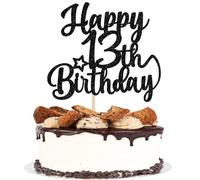 Xsstarmi 1 Pack Happy 13th Birthday Cake Topper Star Glitter Cheers to 13 Years Old 13 Fabulous Cake Pick for Celebrating 13th Birthday Anniversary Party Cake Decorations Supplies Black