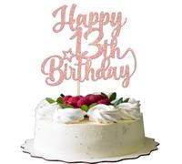 Xsstarmi 1 Pack Happy 13th Birthday Cake Topper Star Glitter Cheers to 80 Years Fabulous Cake Pick for Number 13 Theme Celebrating Party Cake Decorations Supplies Rose Gold