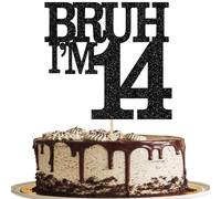 Xsstarmi 1 Pack Happy 14th Birthday Cake Topper Black Glitter Bruh I'm 14 Theme Cake Pick for Cheers to 14 Years Birthday Party Cake Decorations Supplies