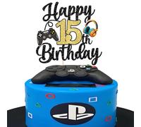 Xsstarmi 1 Pack Happy 15th Birthday Cake Topper Glitter Video Game Theme Birthday Cake Pick Hello 15 Fabulous Cheers to 15 Years Cake Decorations for Game Theme Happy 15th Birthday Party Supplies