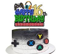 Xsstarmi 1 Pack Happy 16th Birthday Cake Topper Glitter 16 Fabulous Cheers to 16 Years Old Cake Pick Video Game 16th Birthday Cake Decorations for Game Theme Happy 16th Birthday Party Supplies