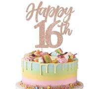 Xsstarmi 1 Pack Happy 16th Birthday Cake Topper Glitter Rose Gold Sweet 16 Fabulous Birthday Cake Pick Decoration for Cheers to 16 Happy 16th Birthday Anniversary Party Cake Decorations