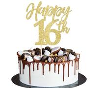 Xsstarmi 1 Pack Happy 16th Birthday Cake Topper Glitter Sweet 16 Fabulous Cake Pick Cheers to 16 Birthday Cake Decorations for Boys Girls Happy 16th Birthday Anniversary Party Supplies Gold
