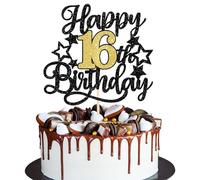 Xsstarmi 1 Pack Happy 16th Birthday Cake Topper Star Glitter Cheers to 16 Years Cake Pick Sixteen Fabulous 16 Cake Decorations for Sweet 16 Boys Girls Teenagers Happy 16th Birthday Party Supplies