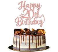 Xsstarmi 1 Pack Happy 20th Birthday Cake Topper Star Glitter Cheers to 80 Years, 20 Fabulous Cake Pick, Number 20 Theme, Rose Gold