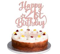 Xsstarmi 1 Pack Happy 21th Birthday Cake Topper Star Glitter Cheers to 80 Years Fabulous Cake Pick for Number 21 Theme Party Cake Decorations Supplies Rose Gold