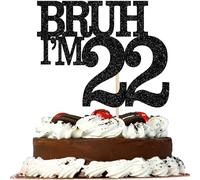 Xsstarmi 1 Pack Happy 22th Birthday Cake Topper Black Glitter Bruh I'm 22 Theme Cake Pick for Cheers to 22 Years Birthday Party Cake Decorations Supplies