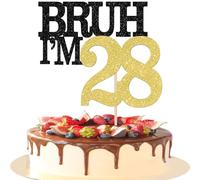 Xsstarmi 1 Pack Happy 28th Birthday Cake Topper Black Gold Glitter Bruh I'm 28 Theme Cake Pick for Cheers to 28 Years Birthday Party Cake Decorations Supplies