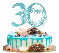 Xsstarmi 1 Pack Happy 30th Birthday Cake Topper Glitter 30 Cake Pick Cheers to 30 Birthday Cake Decorations for Happy 30th Anniversary Party Cake Decoration Supplies Light Blue