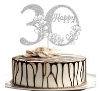Xsstarmi 1 Pack Happy 30th Birthday Cake Topper Silver Glitter 30 Cake Pick Cheers to 30 Birthday Cake Decorations for Happy 30th Anniversary Party Cake Decoration Supplies