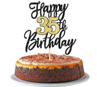 Xsstarmi 1 Pack Happy 35th Birthday Cake Topper Glitter Cheers to 35 Years Cake Pick Ten 35 Fabulous cake decoration for happy 35th Birthday Anniversary Party Supplies Gold